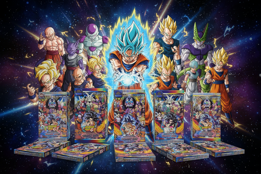Coffrets Pokémon coréens avec personnages Dragon Ball, énergie cosmique et cartes collector