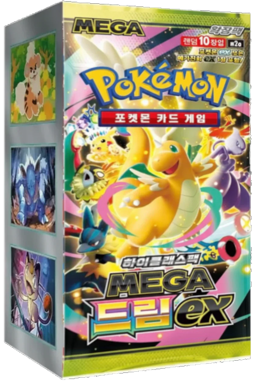 Boîte de cartes Pokémon avec Dracolosse, Pikachu et Mewtwo, style coréen, édition Mega EX