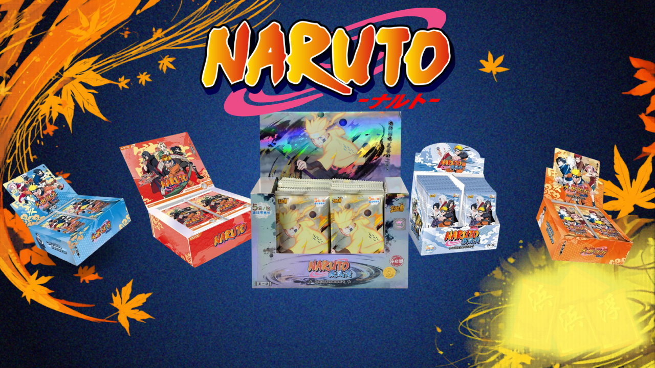 Bannière hero newsletter Naruto Kayou - 5 displays scellés sur fond bleu nuit