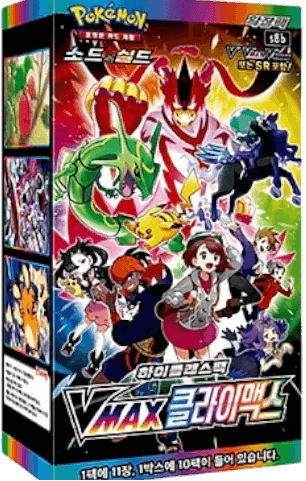 Boîte Pokémon VMAX Climax coréenne avec légendaires et personnages, boosters inclus
